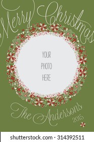 Christmas Photo Card Template With Abstract Wreath - Vector