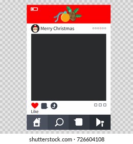 Christmas photo frame in the form of a window of social media mobile applications. Decorative design element for photography at parties and celebrations. Vector illustration isolated on background.