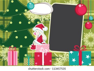Christmas photo frame with rabbit santa claus
