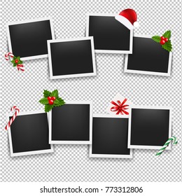 Christmas Photo Frame Set With Gradient Mesh, Vector Illustration