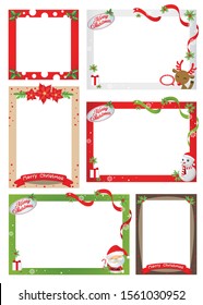  Christmas Photo Frame Vector Set , Cute Christmas Border Design And Decoration.