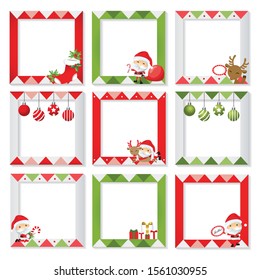  Christmas Photo Frame Vector Set , Cute Christmas Border Design And Decoration.