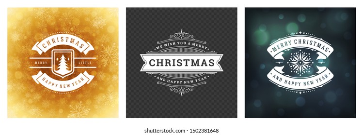 Christmas photo overlays vintage typographic design, ornate decorations symbols with winter holidays wishes, floral ornaments and flourish frames. Vector illustration.