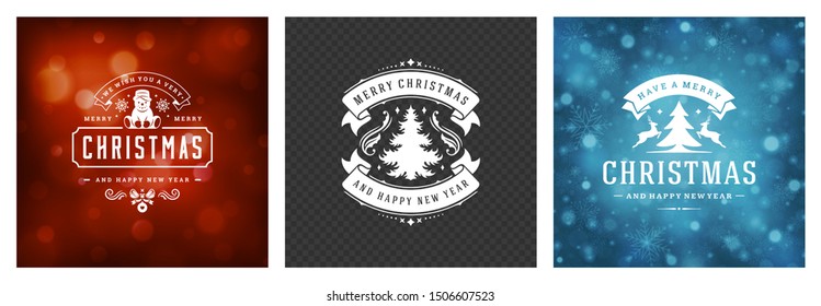 Christmas photo overlays vintage typographic design, ornate decorations symbols with winter holidays wishes, floral ornaments and flourish frames. Vector illustration.