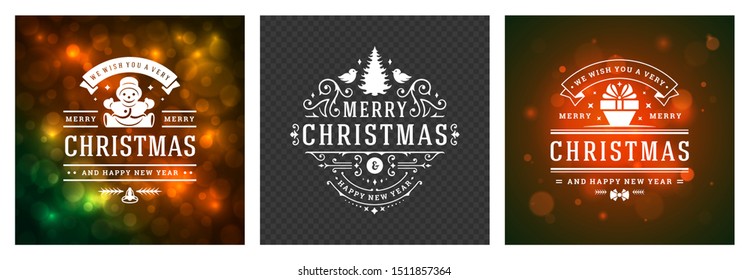 Christmas photo overlays vintage typographic design, ornate decorations symbols with winter holidays wishes, floral ornaments and flourish frames. Vector illustration.