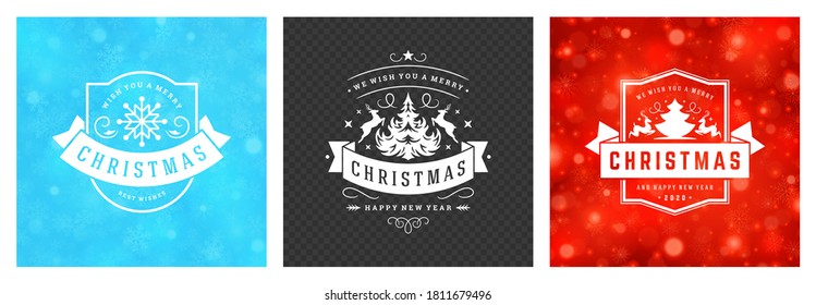 Christmas photo overlays vintage typographic design, ornate decorations symbols with winter holidays wishes, floral ornaments and flourish frames. Vector illustration.