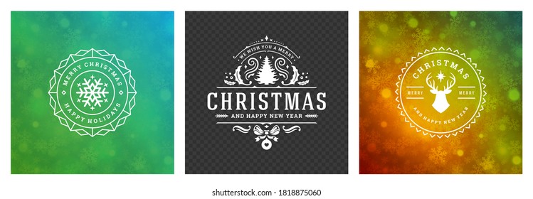 Christmas photo overlays vintage typographic design, ornate decorations symbols with winter holidays wishes, floral ornaments and flourish frames. Vector illustration.