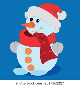 A Christmas picture in a vector. A snowman with a carrot for a nose. 