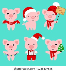 Christmas Pig. Christmas icon. Symbol of the New Year. Collection. New Year. Christmas decoration Vector illustration