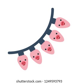 Christmas pig light flat icon. You can be used pig light icon for several purposes like: websites, UI, UX, print templates, promotional materials, info-graphics, web and mobile phone apps.