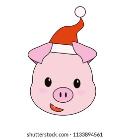 Christmas pig in a Santa hat.