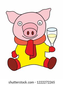Christmas piggy, background with pigs, Vector illustration