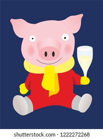 Christmas piggy, background with pigs, Vector illustration