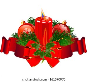 Christmas pillar candle surrounded by red stripe 