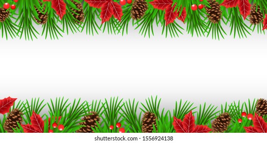 Christmas  pine border isolated on white background