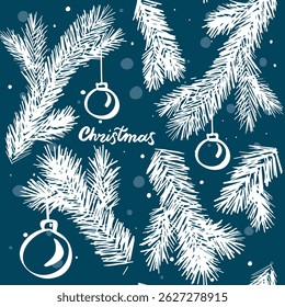 Navidades ramas de pino con adornos. Ilustración vectorial
