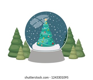 christmas pine in crystal ball isolated icon
