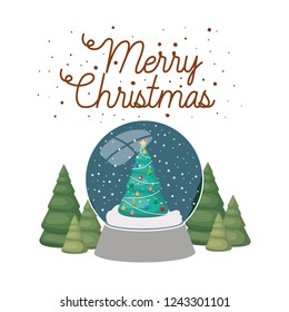 christmas pine in crystal ball isolated icon