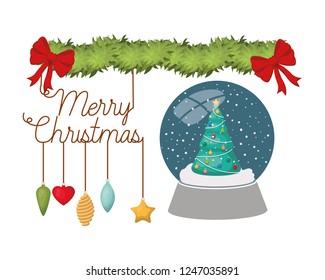 christmas pine in crystal ball isolated icon