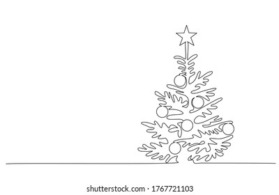 Christmas pine fir tree  Continuous one line drawing  Vector illustration minimalistic design