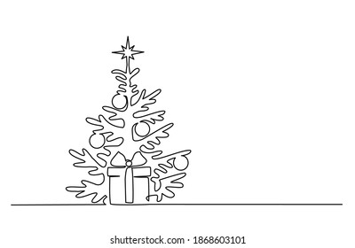 Christmas pine fir tree  Continuous one line drawing  Vector illustration minimalistic design