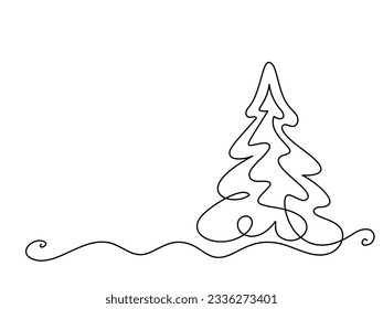 Christmas pine fir tree. Continuous one line drawing. Vector illustration minimalistic design