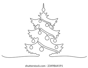 Weihnachtskiefernbaum. Kontinuierliches Zeichnen in einer Zeile. Minimalistisches Vektorgrafik-Design. Weihnachten und Neujahr. Zeichnen mit einer durchgehenden Linienzeichnung.