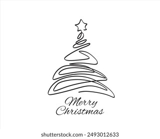 Christmas pine fir tree. Continuous one line drawing. Vector illustration minimalistic design. Abstract hand draw vector. Merry Christmas concept.