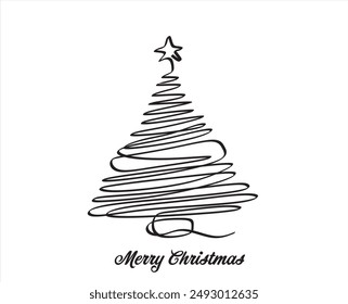 Christmas pine fir tree. Continuous one line drawing. Vector illustration minimalistic design. Abstract hand draw vector. Merry Christmas concept.