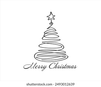 Christmas pine fir tree. Continuous one line drawing. Vector illustration minimalistic design. Abstract hand draw vector. Merry Christmas concept.