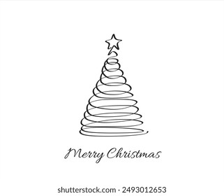 Weihnachtsmusiken Tannenbaum. Durchgehende einzeilige Zeichnung. Vektorillustration minimalistisches Design. Abstrakte Handzeichnung Vektorgrafik. Frohe Weihnachten Konzept.