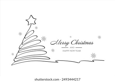 Christmas pine fir tree. Continuous one line drawing. Vector illustration minimalistic design. Abstract hand draw vector. Merry Christmas concept.