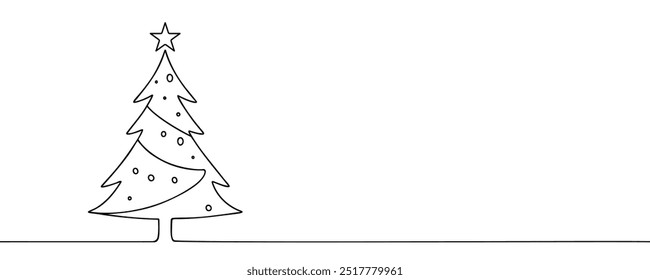 Christmas pine fir tree. Continuous one line drawing. Vector illustration minimalistic design