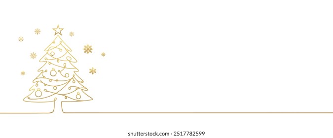 Pinheiro de Natal. Desenho contínuo de uma linha. Design minimalista de ilustração vetorial