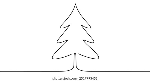 Christmas pine fir tree. Continuous one line drawing. Vector illustration minimalistic design