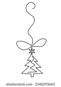 Christmas pine fir tree decoration line art. Continuous one line drawing. Vector illustration minimalistic design. 2024 year, Christmas and New Year, Christmas tree type concept, New Year.