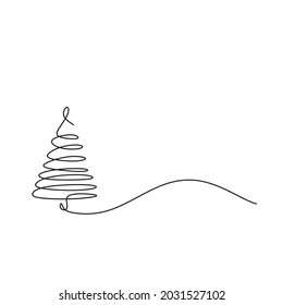 Christmas pine fir tree line art  Continuous one line drawing  Vector illustration minimalistic design  2022 year  Christmas   New Year  Christmas tree type concept  New Year  Year the tiger 
