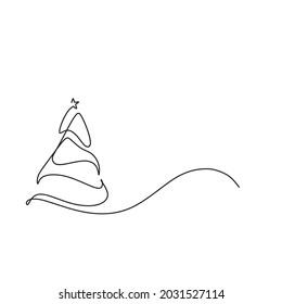 Christmas pine fir tree line art. Continuous one line drawing. Vector illustration minimalistic design. 2022 year, Christmas and New Year, Christmas tree type concept, New Year. Year of the tiger.