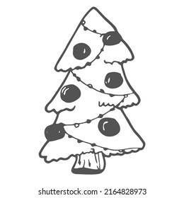 Christmas pine fir tree. Vector line drawing. illustration minimalistic design