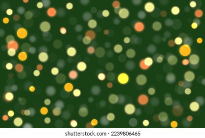 Christmas pine forest foliage vector background. Green garden trees wedding invitation. Bokeh lights art.