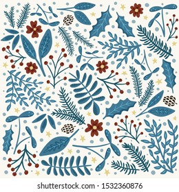 Christmas pine and holly square background