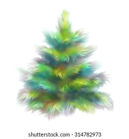 Christmas pine on white background. Watercolor imitation. Vector illustration.