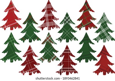 Christmas pine silhouettes. Clip art kit on white background