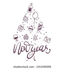 christmas pine tree with balls hanging vector illustration design