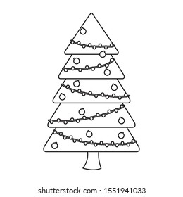 christmas pine tree with balls hanging vector illustration design