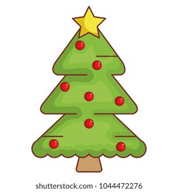christmas pine tree with balls and star