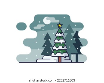 Christmas Pine Tree Cartoon Isolated on a White Background. Vector Illustration Design.