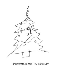 Pino de Navidad. Dibujo continuo de niños en una línea. Ilustración vectorial diseño minimalista para usted.