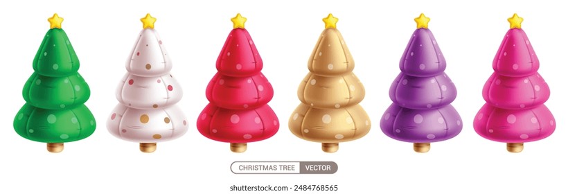 Navidades Elementos de árbol de pino Vector conjunto de diseño. Árbol de Navidad inflable en forma de cono globos de colección para Elementos de vacaciones de temporada. Ilustración vectorial adornos de árbol de navidad colección.
