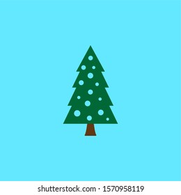 Christmas pine tree flat icon on blue background